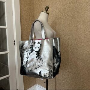 Victoria's Secret Silver Tote Bag with Artistic Design